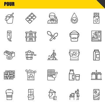 pour vector line icons set. bucket, bucket and chocolate Icons. Thin line design. Modern outline graphic elements, simple stroke symbols stock illustration