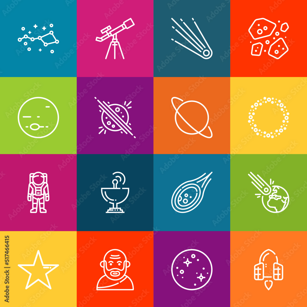 Poster modern thin line icons set of astronomy elements. premium quality outline symbol collection. simple 