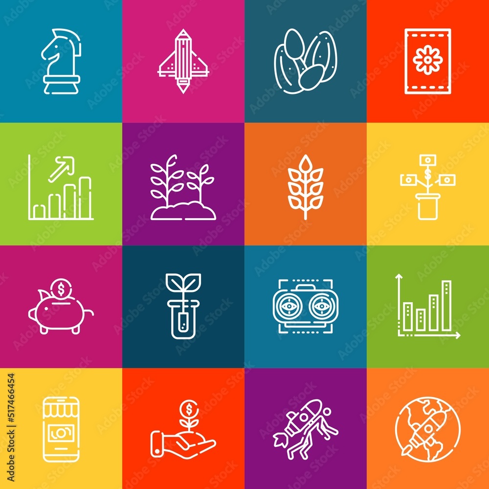 Poster modern thin line icons set of growth elements. premium quality outline symbol collection. simple mon