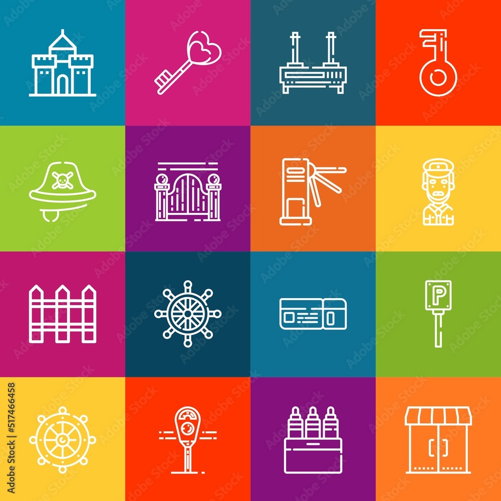 Poster modern thin line icons set of gate elements. premium quality outline symbol collection. simple mono 