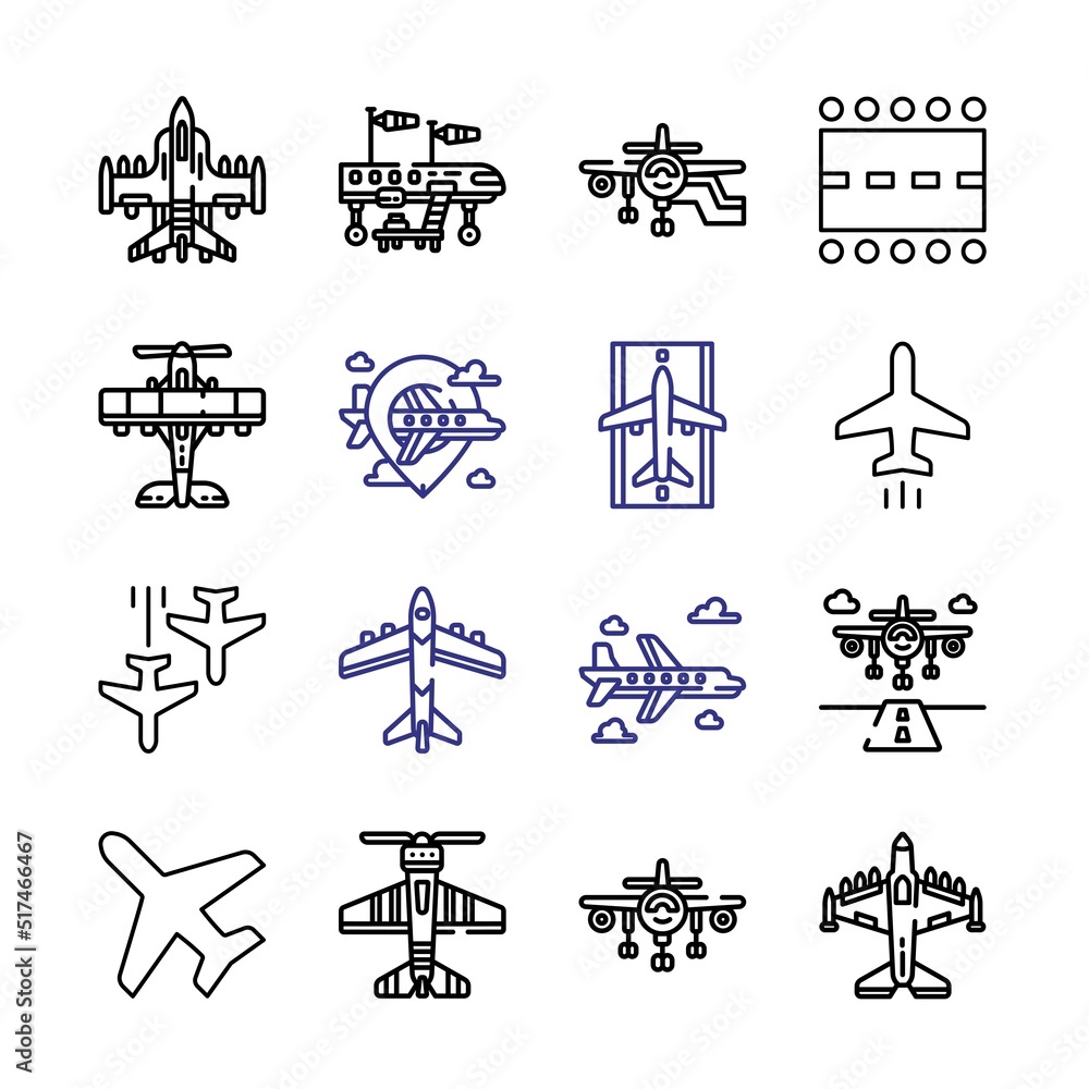 Poster airliner icon set with line icons. modern thin line style. suitable for web and mobile icon. vector 