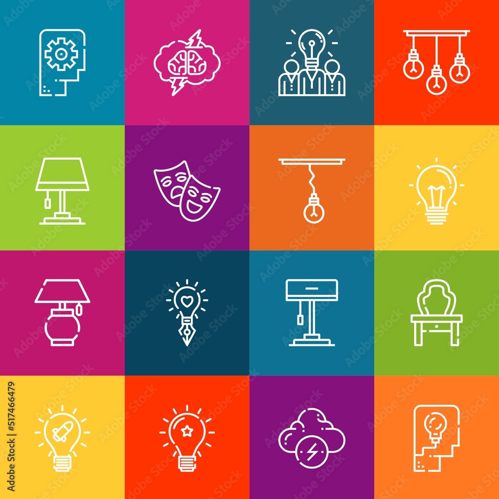 Poster modern thin line icons set of bulb elements. premium quality outline symbol collection. simple mono 