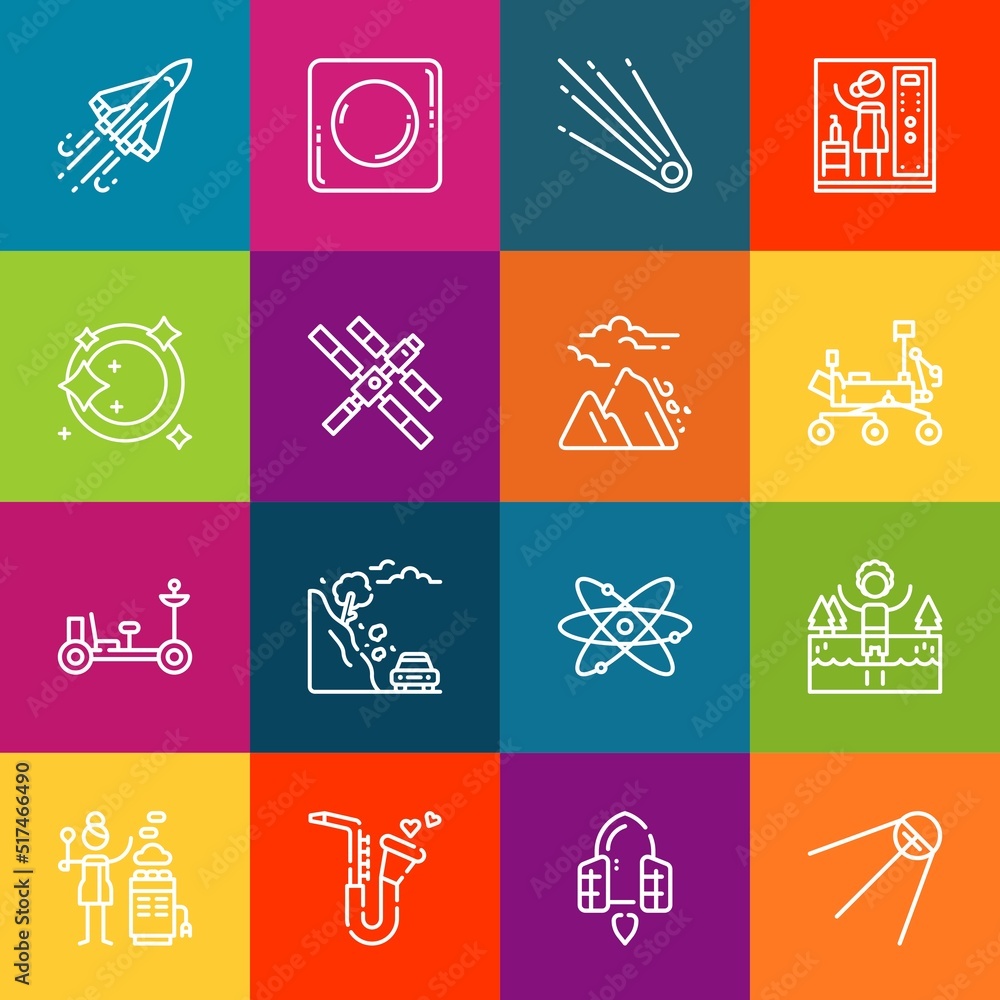 Poster modern thin line icons set of rock elements. premium quality outline symbol collection. simple mono 