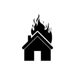 Fire in burning house icon isolated on white background