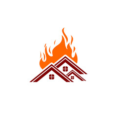 Fire in burning house icon isolated on white background