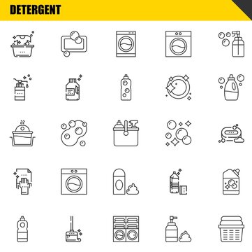 detergent vector line icons set. laundry, detergent and laundry Icons. Thin line design. Modern outline graphic elements, simple stroke symbols stock illustration