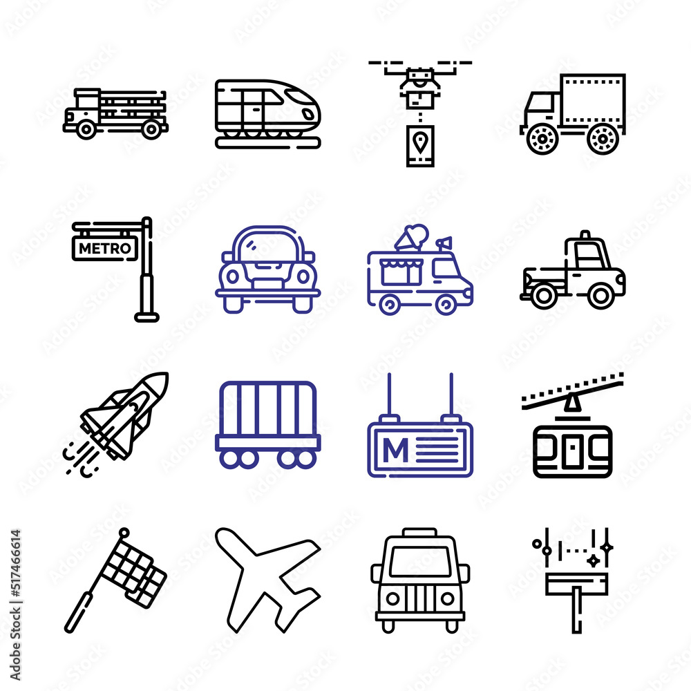 Poster vehicle icon set with line icons. modern thin line style. suitable for web and mobile icon. vector i