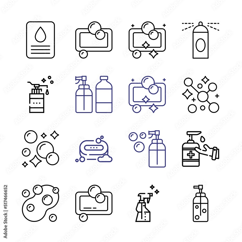 Poster sanitizer icon set with line icons. modern thin line style. suitable for web and mobile icon. vector