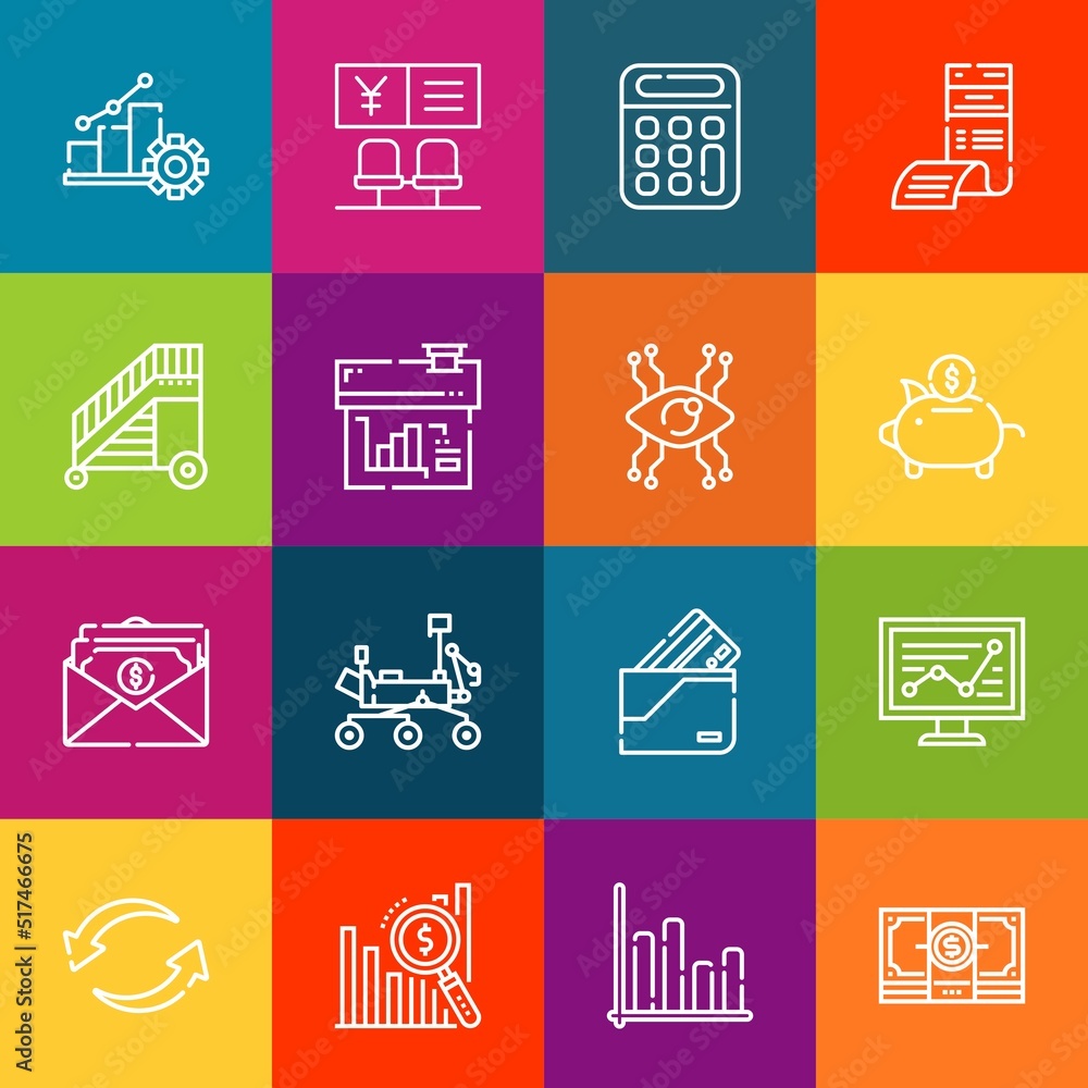 Aufkleber modern thin line icons set of invest elements. premium quality outline symbol collection. simple mon
