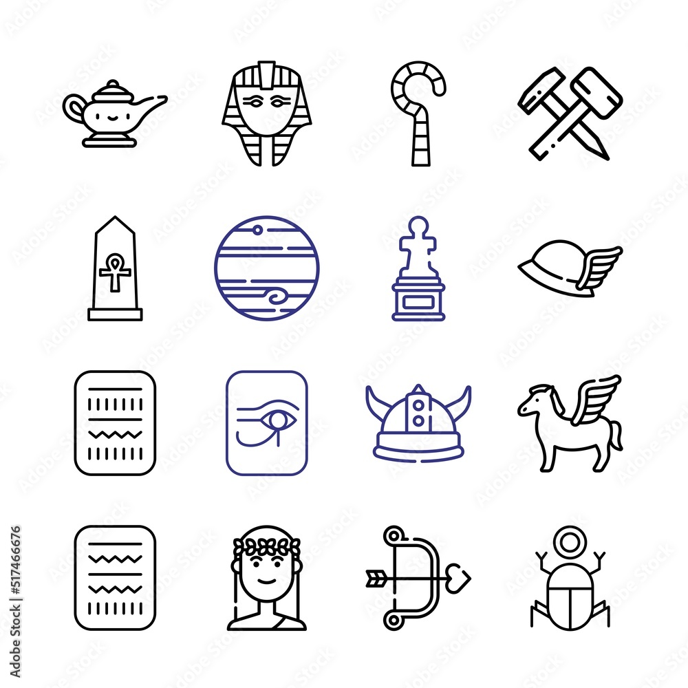Poster mythology icon set with line icons. modern thin line style. suitable for web and mobile icon. vector