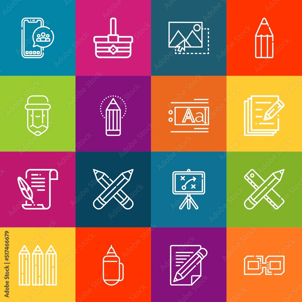Poster modern thin line icons set of content elements. premium quality outline symbol collection. simple mo