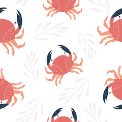 Seamless pattern with crabs.  Fashionable pattern for children's textiles and wallpaper.