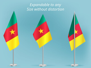 Flag of Cameroon with silver pole.Set of Cameroon's national flag