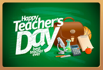 Happy teacher's day card, best teacher ever poster