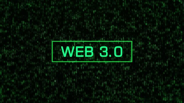WEB 3.0 Concept Over Computer Binary Background. WEB 3 Conceptual Technology Background with Binary Code and Matrix Numbers