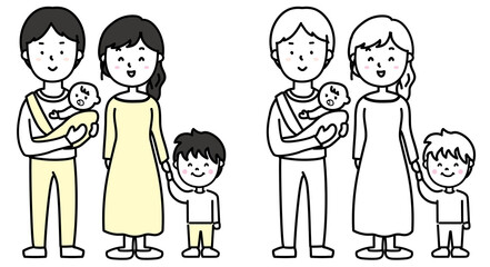 父母と男児と赤ちゃんの全身家族