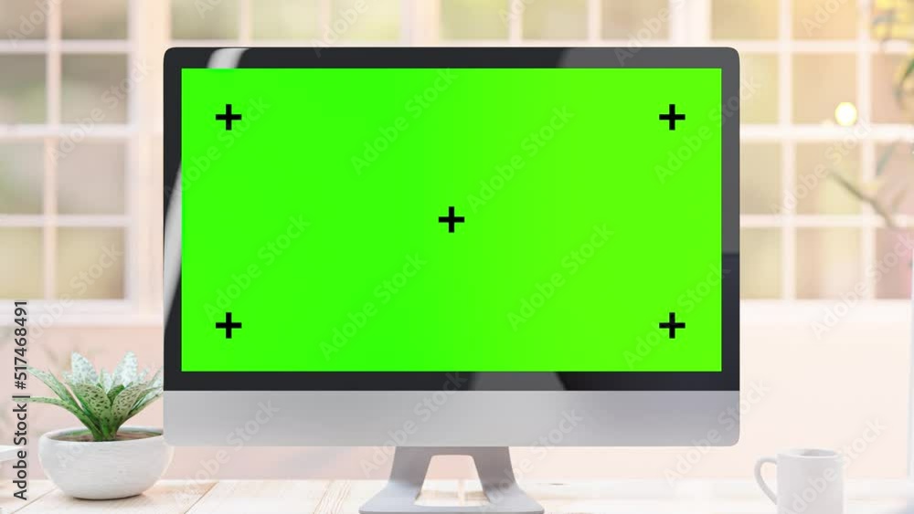 Aufkleber computer mockup on work desk in office designed in minimal. selective focus on screen. can be used i