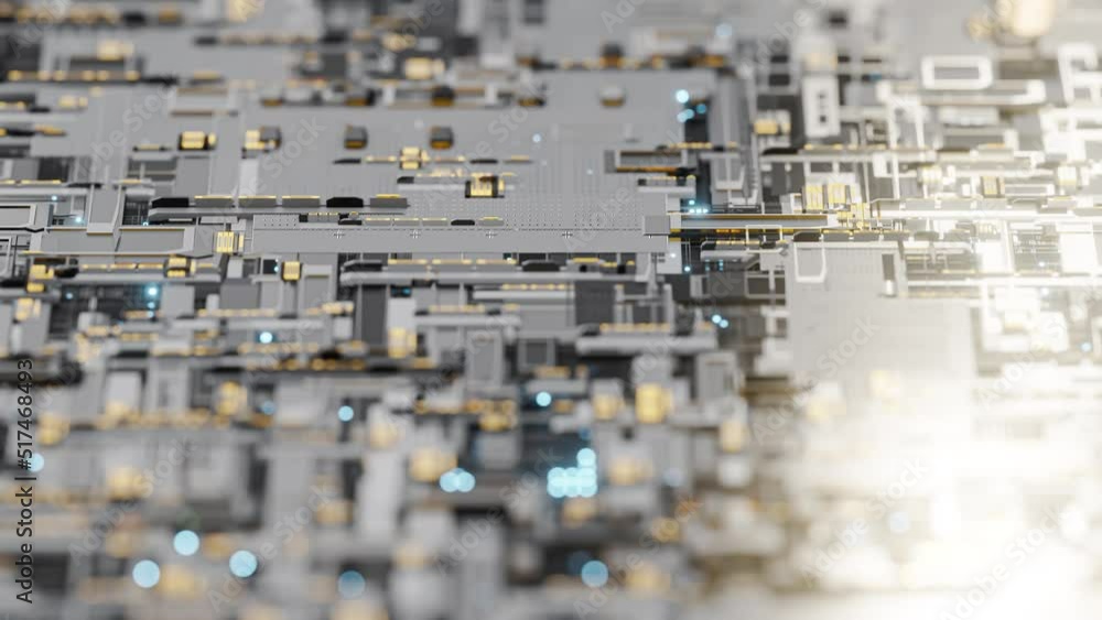 Poster electric print circuit board selective keep scrolling focus and blue-green light effect. technologic