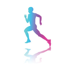 Fototapeta na wymiar Vector Neon Colors Gradient Silhouette Runner Man Isolated on White Background. Sport Concept Silhouette Illustration. Running Man in Race. Creative energy concept human runner icon.