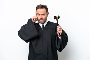 Naklejka premium Middle age judge man isolated on white background thinking an idea