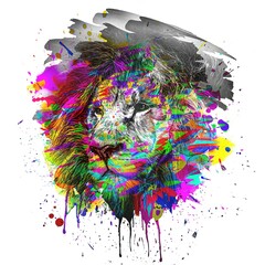 Lion head with colorful creative abstract element on white background
