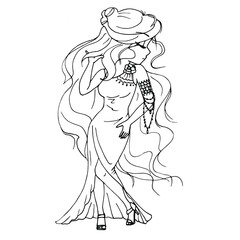 vector coloring page with cute cartoon anime girl