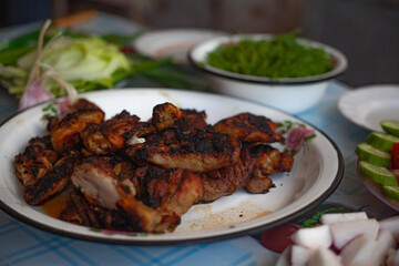 Plate with grilled meat and vegetables