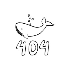 404, error, page, whale, oops, hand drawn, red blue, not found, system, updates, downloads, operations, installers, vector illustration of modern character design. For web