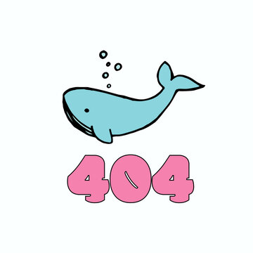 pink, blue, 404, error, page, whale, oops, hand drawn, not found, system, updates, downloads, operations, installers, vector illustration of modern character design. For web