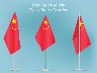 Flag of China with silver pole.Set of China's national flag