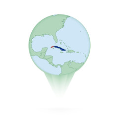 Cuba map, stylish location icon with Cuba map and flag.