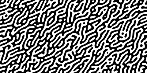 Turing reaction diffusion black and white seamless pattern with directional motion. Natural background with organic structures. Vector illustration of chemical morphogenesis concept. Doodle labyrinth