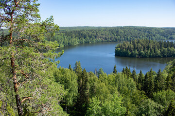 Aulanko Nature Preserve in Hämeenlinna, Finland showing the forest, Aulanko Lake, and 