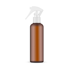 Amber Bottle Mockup With Sprayer, Isolated on White Background. Vector Illustration