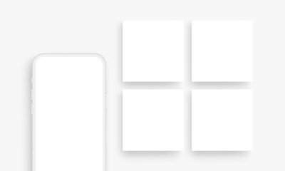 Clay Smartphone Mockup with Square Templates for Social Media Posts. Vector Illustration