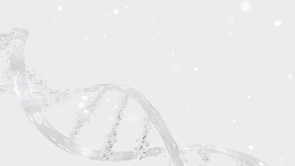 Abstract DNA molecule from particles on white background. can be used in education, science or medicine industry. 3D Render.