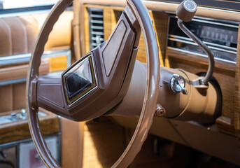 Steering wheel and dashboard of an vintage car