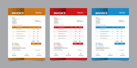 Naklejka na ściany i meble Modern Corporate Business Style Invoice Design Template Vector Illustration Print Ready Layout, Bill Form Business Invoice Accounting, Professional Payment Agreement Template Stationery Design