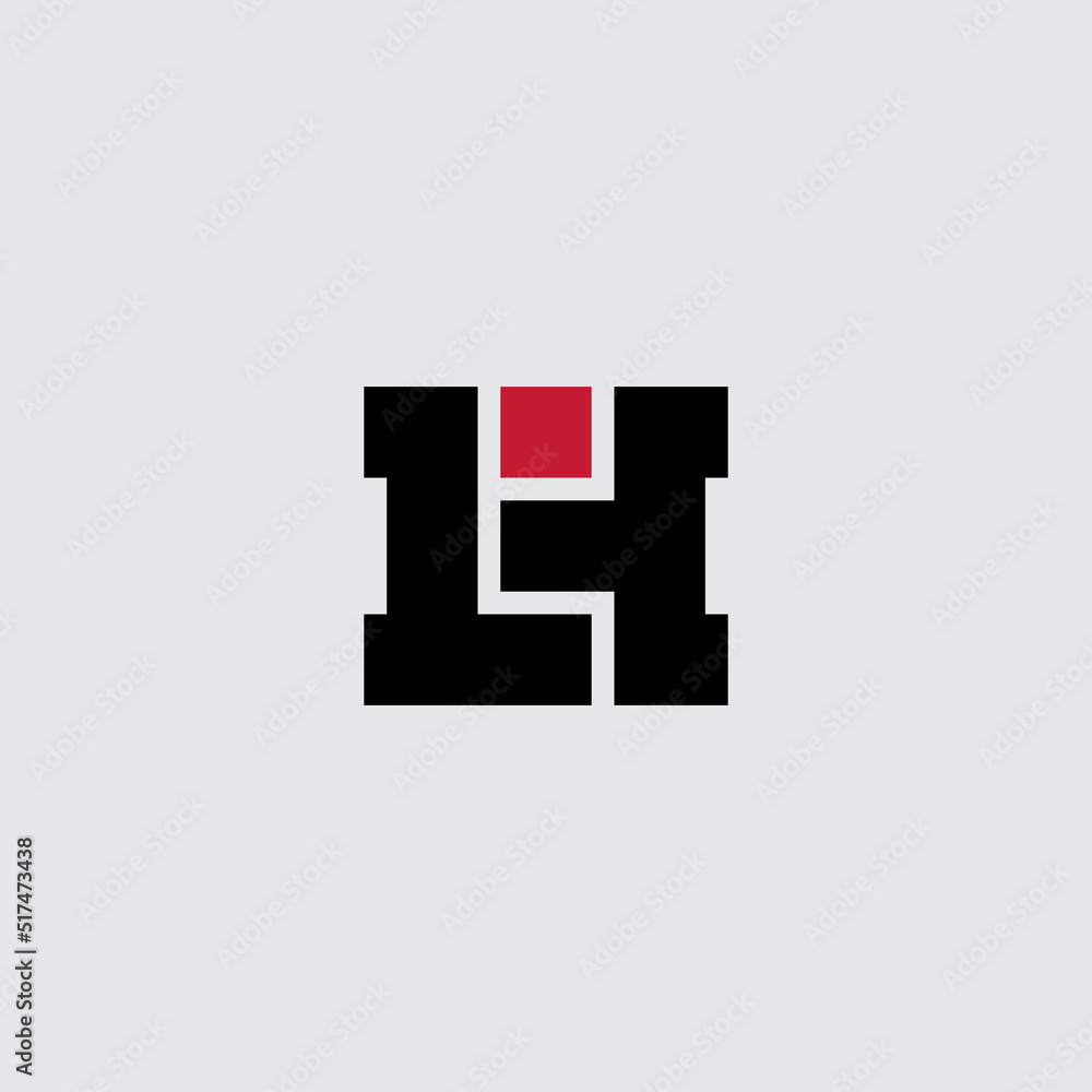 Poster l and h initials or logo. lh monogram or logotype with red square. hl - design element or icon.