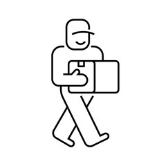 Delivery man holding box icon, Shipping courier symbol, Pictogram design for apps and websites, Vector illustration