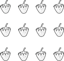 Seamless background with strawberry drawn with black marker on a white paper. Beautiful fruits background.