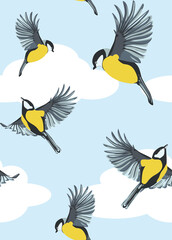 seamless pattern with birds on the background of the sky
