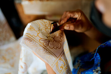 Beautiful Batik Painting on a white cloth (close up)