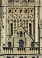 Cathedral of Norwich. Detail of the  Norman Romanesque lantern tower and crossing facade. 11th-12th century.
East Anglia. United Kingdom. 
