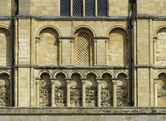 Cathedral of Norwich. Detail of Romanesque wall decorated with blind arcades. 11th-12th...