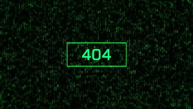 404 Error Over Computer Binary Background. 404 Warning with Binary Code and Matrix Background