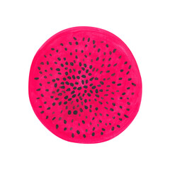 round pink cut dragon fruit pattern. hand drawn realistic drawing of pink pitaya ring isolated on white