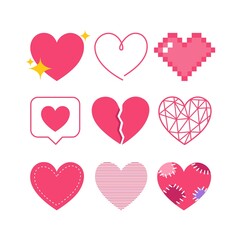 Hand-drawn heart collection isolated on white background. Vector illustration.