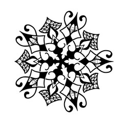 Black and white circle flower pattern in vintage mandala style for tattoos, fabrics or decorations and more