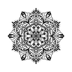 Black and white circle flower pattern in vintage mandala style for tattoos, fabrics or decorations and more